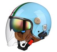 Cascos de Moto Abierto Bluetooth Vintage Medio Casco Motocicleta Jet Retro con Doble Visera Casco Half-Helmet 3/4 Bluetooth Certificado ECEDOT Hombres Y Mujeres Cuatro Estaciones Z-5,M:57-58CM