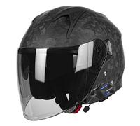 Cascos De Moto Abiertos Fibra Carbono Retro Homologado DOTECE Bluetooth 3/4 Adultos Cascos Half-Helmet Casco Jet con Visera Solar Casco Motocicleta para Hombres Mujeres 5,3XL:65-66CM