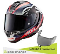 Alpinestars Supertech R10 Motocicleta Moto Casco Equipo Negro Carbono/Rojo Flo/