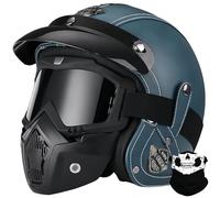Cascos De Motocicleta, Casco Jet Abierto De Piel Sintética, Estilo Vintage, para Scooter, Ciclomotor, Monopatín, Chopper, Cruiser, con Gafas Protectoras para Hombres Y Mujeres E,2XL61-62CM
