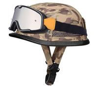 Cascos de Motocicleta, Casco Moto Hombre Jet con Gafas Homologado ECE Cascos de Motocicleta Retro Estilo alemán, Hombres Mujeres Cascos Bici, Adecuado para ciclomotor Scooter 5,2XL=63-64cm