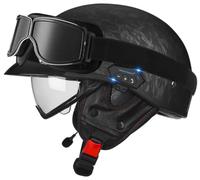 Cascos de Motocicleta de Media Cara, Casco Jet Moto Hombre Cascos Moto Abierto con Bluetooth Cascos Ciclomotor Hombres Mujeres Casco de Moto Retro Estilo alemán Homologado ECE 10,2XL=63-64cm