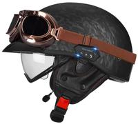 Cascos de Motocicleta de Media Cara, Casco Jet Moto Hombre Cascos Moto Abierto con Bluetooth Cascos Ciclomotor Hombres Mujeres Casco de Moto Retro Estilo alemán Homologado ECE 7,XL=61-62cm