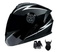 Cascos de Motocicleta para Hombre Y Mujer, Modulares, con Lente Abatible Antivaho, Doble ProteccióN para Adultos, Homologados por El Dot, con MáScara Facial Y Guantes(Style 6,M(57-58cm))