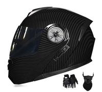 Cascos de Motocicleta para Hombre Y Mujer, Modulares, con Lente Abatible Antivaho, Doble ProteccióN para Adultos, Homologados por El Dot, con MáScara Facial Y Guantes(Style 11,L(59-60cm))