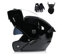 Cascos de Motocicleta para Hombre Y Mujer, Modulares, con Lente Abatible Antivaho, Doble ProteccióN para Adultos, Homologados por El Dot, con MáScara Facial Y Guantes(Style 9,S(55-56cm))