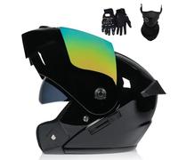 Cascos de Motocicleta para Hombre Y Mujer, Modulares, con Lente Abatible Antivaho, Doble ProteccióN para Adultos, Homologados por El Dot, con MáScara Facial Y Guantes(Style 10,XL(61-62cn))