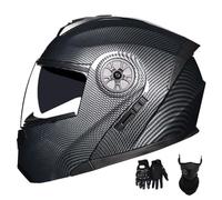 Cascos de Motocicleta para Hombre Y Mujer, Modulares, con Lente Abatible Antivaho, Doble ProteccióN para Adultos, Homologados por El Dot, con MáScara Facial Y Guantes(Style 16,M(57-58cm))