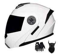 Cascos de Motocicleta para Hombre Y Mujer, Modulares, con Lente Abatible Antivaho, Doble ProteccióN para Adultos, Homologados por El Dot, con MáScara Facial Y Guantes(Style 21,S(55-56cm))