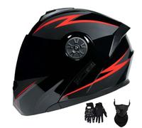 Cascos de Motocicleta para Hombre Y Mujer, Modulares, con Lente Abatible Antivaho, Doble ProteccióN para Adultos, Homologados por El Dot, con MáScara Facial Y Guantes(Style 1,L(59-60cm))