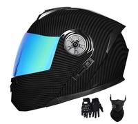 Cascos de Motocicleta para Hombre Y Mujer, Modulares, con Lente Abatible Antivaho, Doble ProteccióN para Adultos, Homologados por El Dot, con MáScara Facial Y Guantes(Style 12,M(57-58cm))