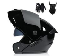Cascos de Motocicleta para Hombre Y Mujer, Modulares, con Lente Abatible Antivaho, Doble ProteccióN para Adultos, Homologados por El Dot, con MáScara Facial Y Guantes(Style 8,L(59-60cm))
