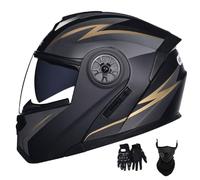 Cascos de Motocicleta para Hombre Y Mujer, Modulares, con Lente Abatible Antivaho, Doble ProteccióN para Adultos, Homologados por El Dot, con MáScara Facial Y Guantes(Style 4,XL(61-62cn))