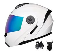 Cascos de Motocicleta para Hombre Y Mujer, Modulares, con Lente Abatible Antivaho, Doble ProteccióN para Adultos, Homologados por El Dot, con MáScara Facial Y Guantes(Style 22,L(59-60cm))