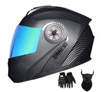 Cascos de Motocicleta para Hombre Y Mujer, Modulares, con Lente Abatible Antivaho, Doble ProteccióN para Adultos, Homologados por El Dot, con MáScara Facial Y Guantes(Style 15,S(55-56cm))