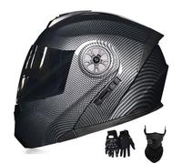 Cascos de Motocicleta para Hombre Y Mujer, Modulares, con Lente Abatible Antivaho, Doble ProteccióN para Adultos, Homologados por El Dot, con MáScara Facial Y Guantes(Style 19,XL(61-62cn))