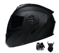 Cascos de Motocicleta para Hombre Y Mujer, Modulares, con Lente Abatible Antivaho, Doble ProteccióN para Adultos, Homologados por El Dot, con MáScara Facial Y Guantes(Style 13,L(59-60cm))
