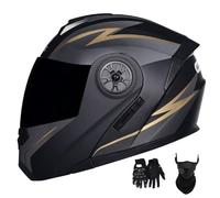 Cascos de Motocicleta para Hombre Y Mujer, Modulares, con Lente Abatible Antivaho, Doble ProteccióN para Adultos, Homologados por El Dot, con MáScara Facial Y Guantes(Style 3,L(59-60cm))