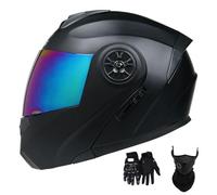 Cascos de Motocicleta para Hombre Y Mujer, Modulares, con Lente Abatible Antivaho, Doble ProteccióN para Adultos, Homologados por El Dot, con MáScara Facial Y Guantes(Style 18,L(59-60cm))