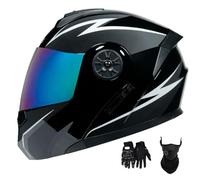 Cascos de Motocicleta para Hombre Y Mujer, Modulares, con Lente Abatible Antivaho, Doble ProteccióN para Adultos, Homologados por El Dot, con MáScara Facial Y Guantes(Style 7,M(57-58cm))