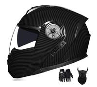 Cascos de Motocicleta para Hombre Y Mujer, Modulares, con Lente Abatible Antivaho, Doble ProteccióN para Adultos, Homologados por El Dot, con MáScara Facial Y Guantes(Style 14,S(55-56cm))
