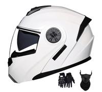 Cascos de Motocicleta para Hombre Y Mujer, Modulares, con Lente Abatible Antivaho, Doble ProteccióN para Adultos, Homologados por El Dot, con MáScara Facial Y Guantes(Style 17,M(57-58cm))
