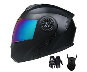 Cascos de Motocicleta para Hombre Y Mujer, Modulares, con Lente Abatible Antivaho, Doble ProteccióN para Adultos, Homologados por El Dot, con MáScara Facial Y Guantes(Style 18,L(59-60cm))