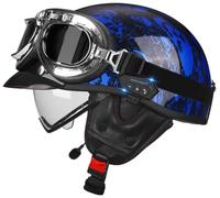 Cascos de Motocicleta Retro Estilo alemán Casco Moto Abierto Hombres Mujeres, Medio Cascos con Bluetooth, Casco Jet Moto Hombre con Gafas para ciclomotor Scooter Homologado ECE 10,L=59-60cm
