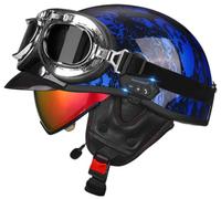 Cascos de Motocicleta Retro Estilo alemán Casco Moto Abierto Hombres Mujeres, Medio Cascos con Bluetooth, Casco Jet Moto Hombre con Gafas para ciclomotor Scooter Homologado ECE 12,XL=61-62cm