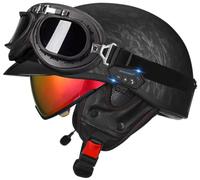 Cascos de Motocicleta Retro Estilo alemán Casco Moto Abierto Hombres Mujeres, Medio Cascos con Bluetooth, Casco Jet Moto Hombre con Gafas para ciclomotor Scooter Homologado ECE 3,L=59-60cm
