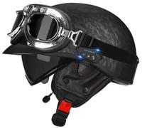 Cascos de Motocicleta Retro Estilo alemán Casco Moto Abierto Hombres Mujeres, Medio Cascos con Bluetooth, Casco Jet Moto Hombre con Gafas para ciclomotor Scooter Homologado ECE 5,L=59-60cm