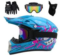 Cascos de Motocross para JóVenes Y NiñOs, Casco de Motocross para Adultos con Gafas, Guantes Y MáScara, para NiñOs Y NiñAs de 5 A 14 AñOs, Cuatrimoto, Aprobado por El Dot(A Blue Day,S(52-53cm))