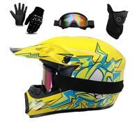 Cascos de Motocross para NiñOs Y JóVenes: Ligeros Y Ventilados, Integrales, Juego de 4 Piezas con Guantes, Gafas Y MáScara para NiñOs de 5 A 14 AñOs, Aprobados por El Dot(226 Yellow,M(56-57CM))
