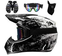 Cascos de Motocross Todoterreno para NiñOs de 8 A 14 AñOs, Casco BMX, MX, ATV, con Gafas, Guantes Y MáScara, Aprobados por El Dot(905 Gray Floral,L(56-57cm))
