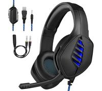 Cascos Gaming, Auriculares Gaming con Microfono, 3,5 mm Jack, Luces LED, Compatible con PS4 PS5 PC Laptop Switch Tableta Mobile (Negro-Azul)