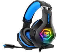 Cascos Gaming, Auriculares Gaming con Micrófono Rotatorio, Luz RGB, Premium Stereo, Orejeras Ligero Cómodo, para PS4 PS5 Xbox PC Switch Tableta Laptop