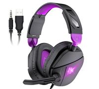 Cascos Gaming, Auriculares Gaming Over-Ear Cancelación de Ruido con Micrófono, Graves Envolventes 3D, Cascos para PS4/PS5/PC/Xbox One/Switch, Almohadillas De Proteína, 3.5mm Jack, Cable de 1,8m LED
