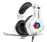 Cascos Gaming con Micrófono Suave, Luz RGB, Sonido Envolvente Claro, Orejeras Ligero Cómodo Ajustable, Auriculares Gaming Blanco para Ps5 Ps4 PC Xboxone/X/S Switch Tableta Laptop