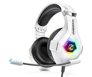 Cascos Gaming con Micrófono Suave, Luz RGB, Sonido Envolvente Claro, Orejeras Ligero Cómodo Ajustable, Auriculares Gaming Blanco para Ps5 Ps4, PC Cascos Gaming para Xbox One/X/S Switch Tableta Laptop