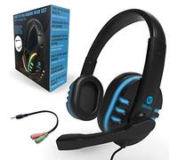 Cascos Gaming iWotto, Auriculares Gaming De Diadema Cancelación Ruido, Auriculares con Micrófono Flexible, Orejeras Cómodas Iluminación RGB para PS4 Xbox One PC Tablet