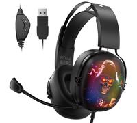 Cascos Gaming PS5, Auriculares Gaming con Cable, Cascos PS5 para PC, Portátil, USB con Cable De Micrófono, Cascos para Juegos con Luz RGB para Consola PS4/PS5