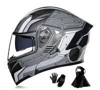 Cascos Integrales para Motocicleta para Hombre Y Mujer, para Deportes de Motor, Carreras Callejeras, Homologados por Dot, con MáScara Facial Y Guantes(014,XL(58-59cm))