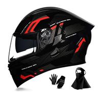 Cascos Integrales para Motocicleta para Hombre Y Mujer, para Deportes de Motor, Carreras Callejeras, Homologados por Dot, con MáScara Facial Y Guantes(04,L(56-57cm))