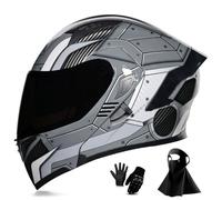 Cascos Integrales para Motocicleta para Hombre Y Mujer, para Deportes de Motor, Carreras Callejeras, Homologados por Dot, con MáScara Facial Y Guantes(07,M(54-55cm))