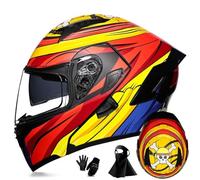 Cascos Integrales para Motocicleta para Hombre Y Mujer, para Deportes de Motor, Carreras Callejeras, Homologados por Dot, con MáScara Facial Y Guantes(06,M(54-55cm))