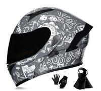 Cascos Integrales para Motocicleta para Hombre Y Mujer, para Deportes de Motor, Carreras Callejeras, Homologados por Dot, con MáScara Facial Y Guantes(029,XL(58-59cm))
