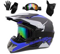 Cascos Integrales para Motocross, ATV, BMX Y Todoterreno para JóVenes Y NiñOs, con Gafas, Guantes Y MáScara, Homologados por El Dot(BB Blue,XL (58-59cm))
