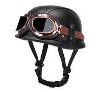 Cascos Jet Vintage Medio Casco De Moto Retro Casco Half-Helmet con Gafas Homologado ECEDOT Cascos Abiertos De Motocicleta Medio Casco Scooter para Hombres Y Mujeres Adultos S,L:59-60CM