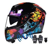 Cascos Moto Bluetooth Integrado,Casco de Moto Scooter con Guantes y Mascarilla, Casco Integral ECE Homologado con Doble Anti Niebla Visera para Mujer Hombre Adultos 55-64CM