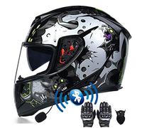 Cascos Moto Bluetooth Integrado,Casco de Moto Scooter con Guantes y Mascarilla, Casco Integral ECE Homologado con Doble Anti Niebla Visera para Mujer Hombre Adultos 55-64CM